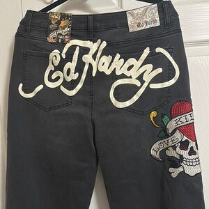 Ed Hardy Black Skinny Jeans with Iconic Skull Design